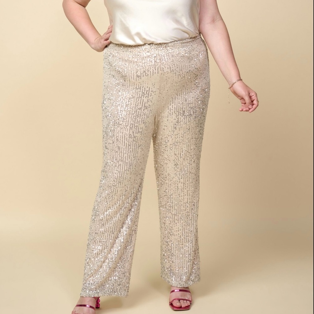 Plus Size Semi Flared Sequin Pants